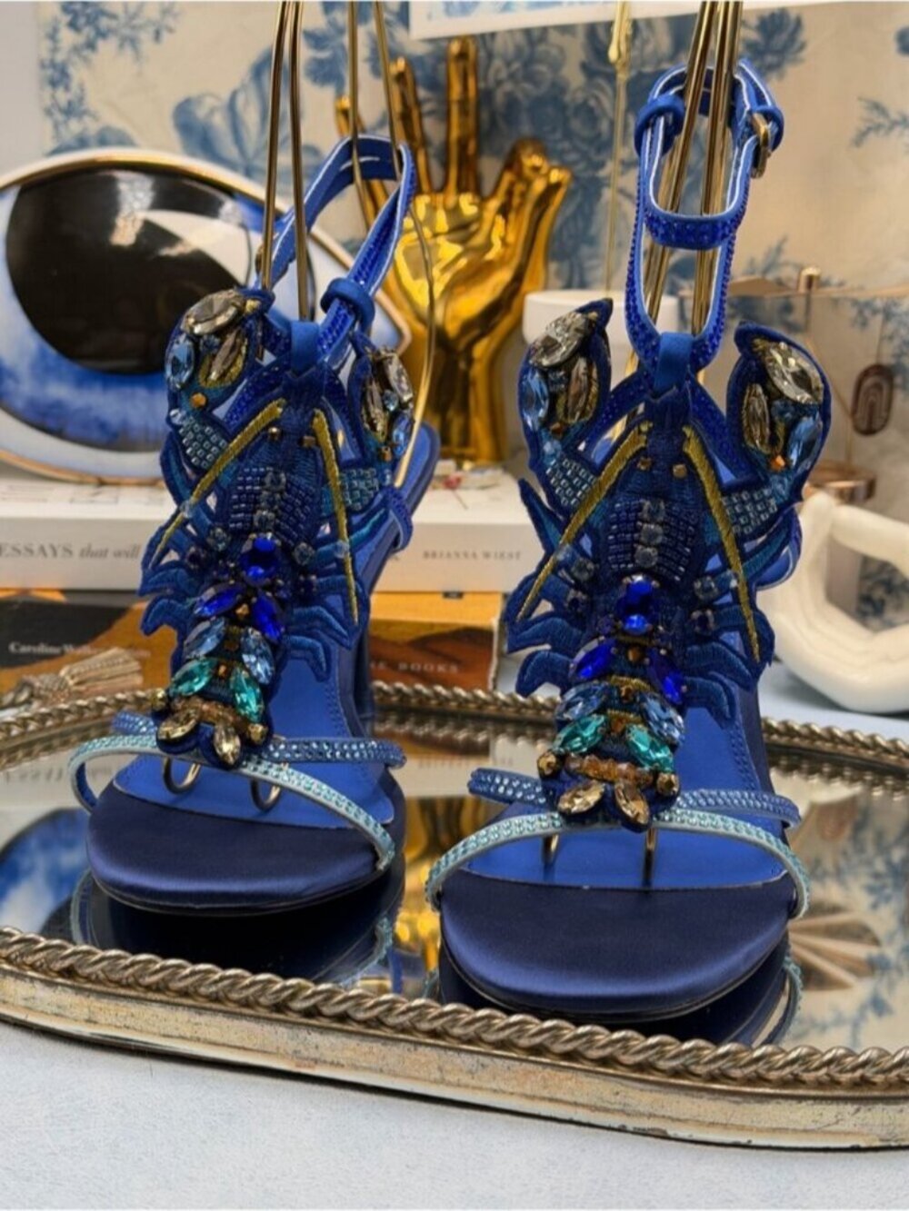🆕 KURT GEIGER LONDON 🧿 NWOB Lobster Ankle Strap Satin Sandal, Blue - Sz 37 US7 - Picture 13 of 16